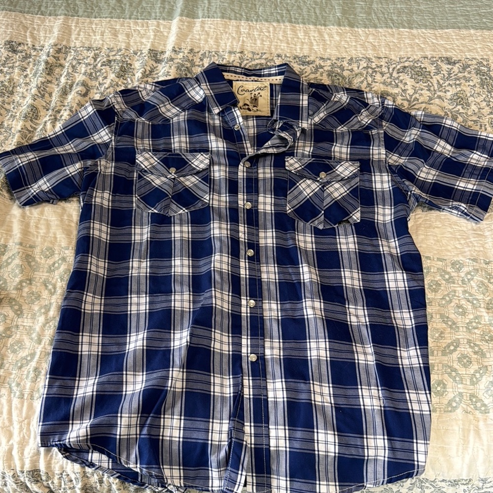 Coastal Blue Casual Button Down Shirt Blue and White